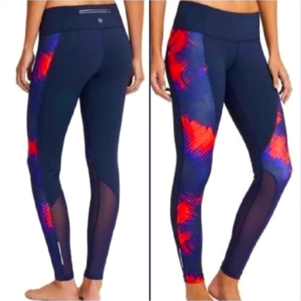 Athleta Electro Cobalt Mesh Ankle Leggings Small Black Red Purple Cyberpunk Spor